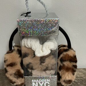 Madden NYC Brown and White Earmuff and Scrunchie Set